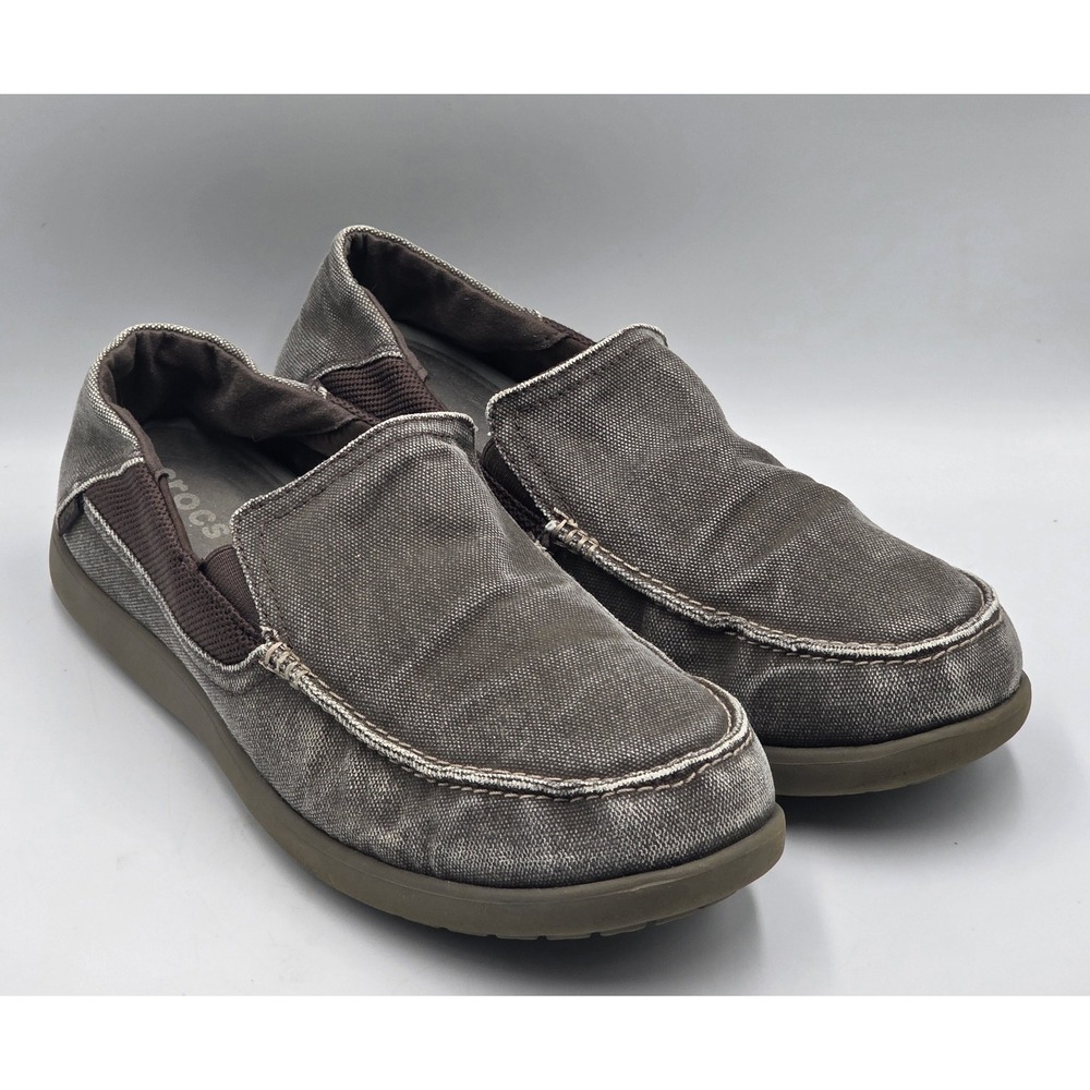 Crocs Santa Cruz Loafers Men's Size 12 Slip-On Canvas Khaki Brown Shoes 202056